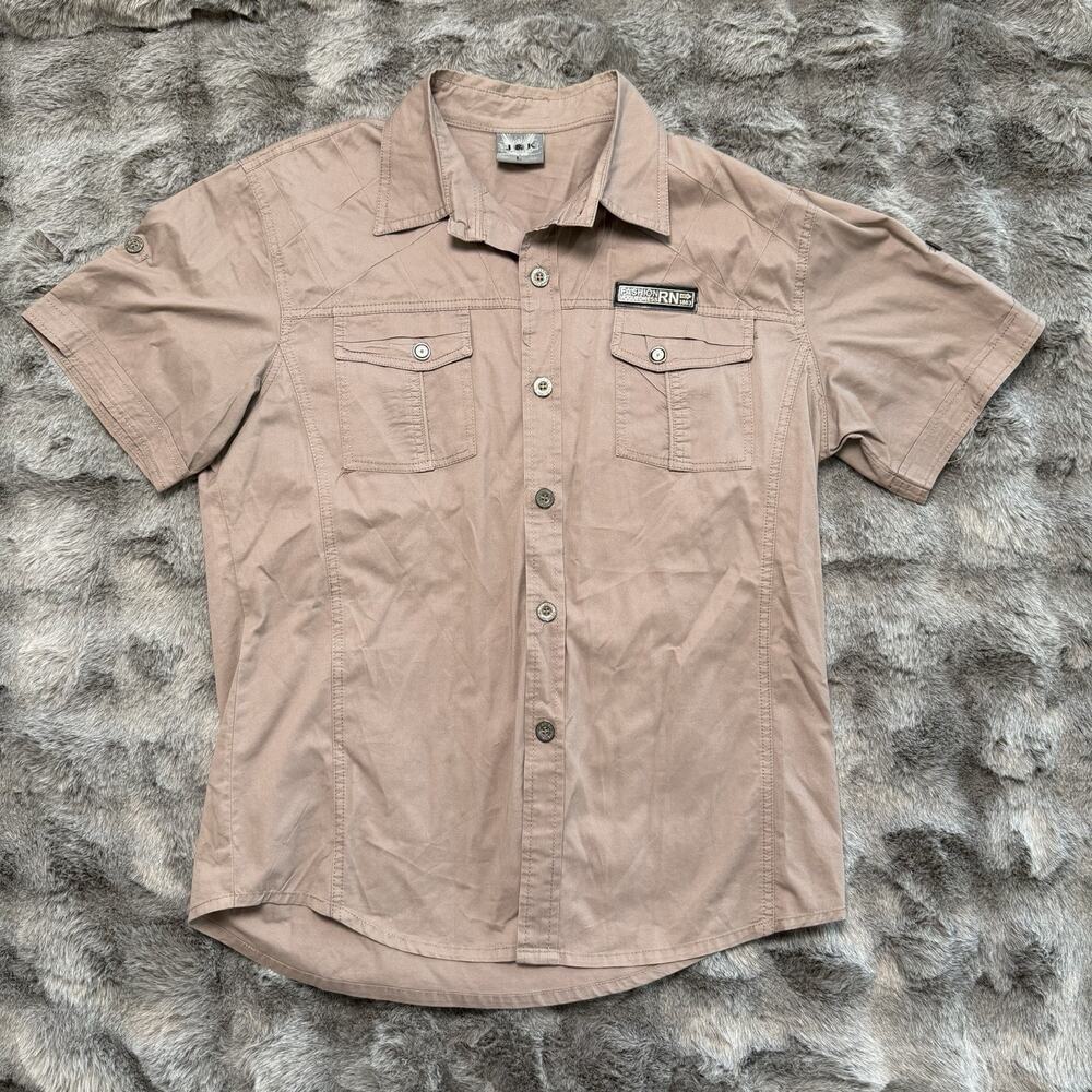J&K Tan And Cream Button Up Shirt Large